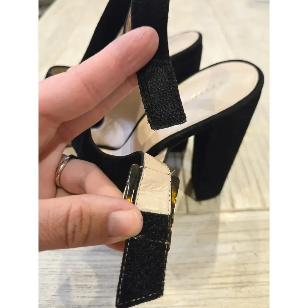 Pelle Moda Women's Black Suede Ankle Strap Heels Size 11M